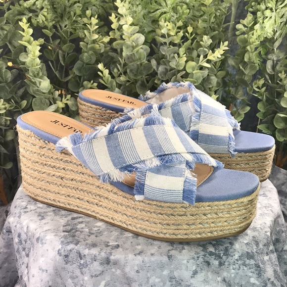 JustFab Yes Girl Lt.Blue & White Crossband Espadrille Wedges WMS 8.5☀️NWOT☀️ - Picture 12 of 12